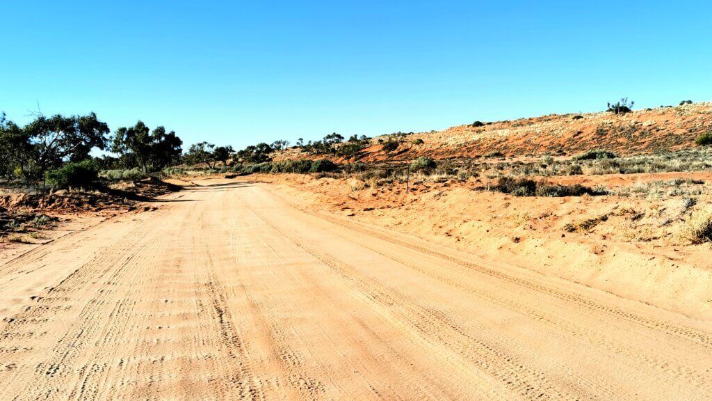 My favourite section of the Merty Merty Road, not far from turning on to the Strzelecki Track. a wide and sandy track, but level.