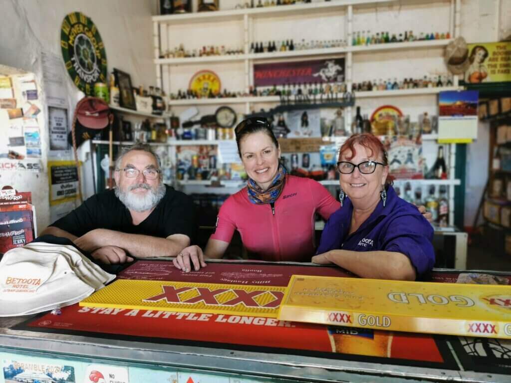 I'm standing with Julie Eaton and her husband who came here from Ballarat to manage Betoota for the season.