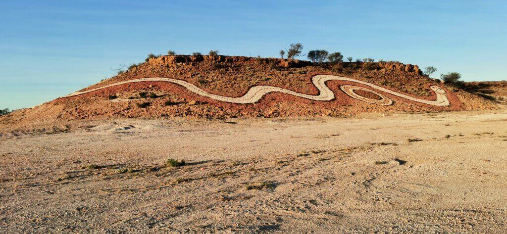 The Serpent on a hillside 10km west of Betoota (overlooking our campsite), connects regions in the Diamantina Shire. It is made of the naturally occurring stones found in the region