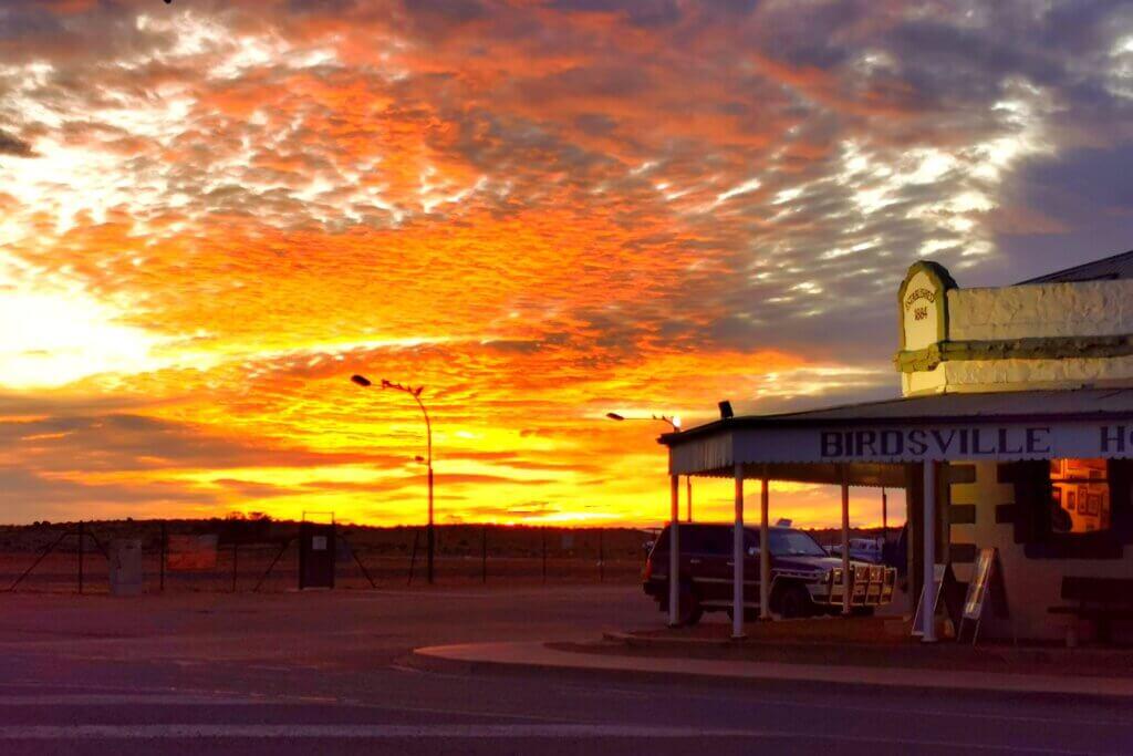 Looking out past the hotel and into the sunset