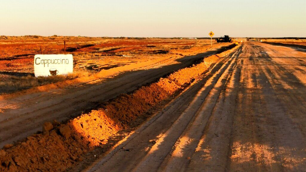 Nearly at Mungerannie! There is a sign promising a cappuccino