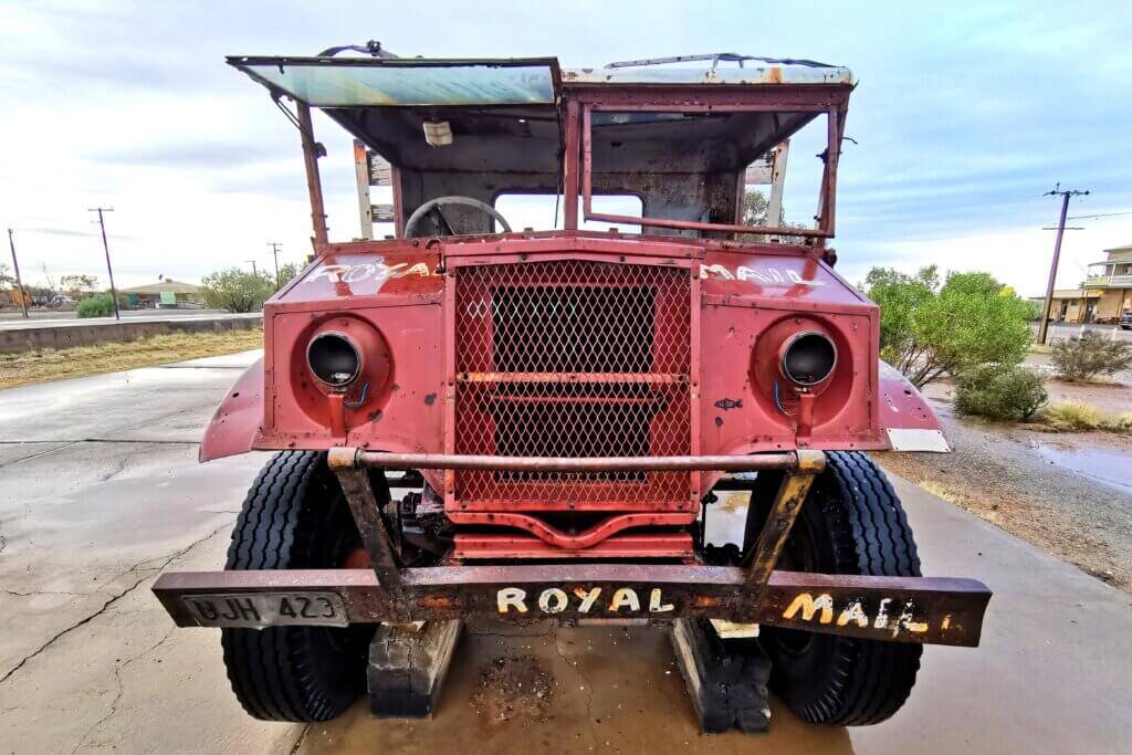 Tom Kruse’s red Royal Mail truck – in the drizzly rain!