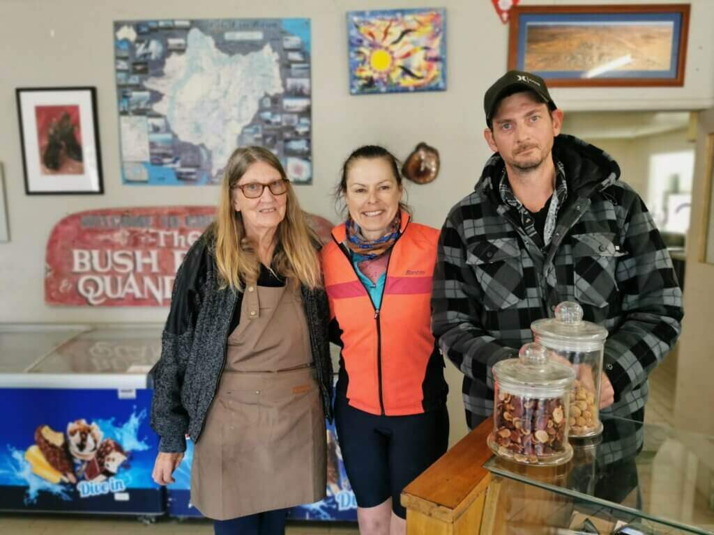 With Shirl and her son (sorry, can’t remember his name) with jars of the dried quandong flesh and nuts