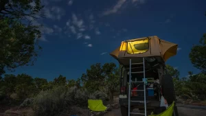 rooftop tent at night
