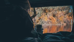 looking out from a rooftop tent
