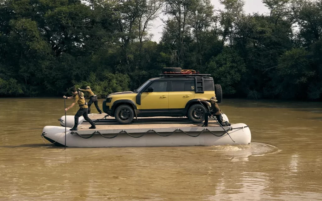 land rover defender trophy on raft