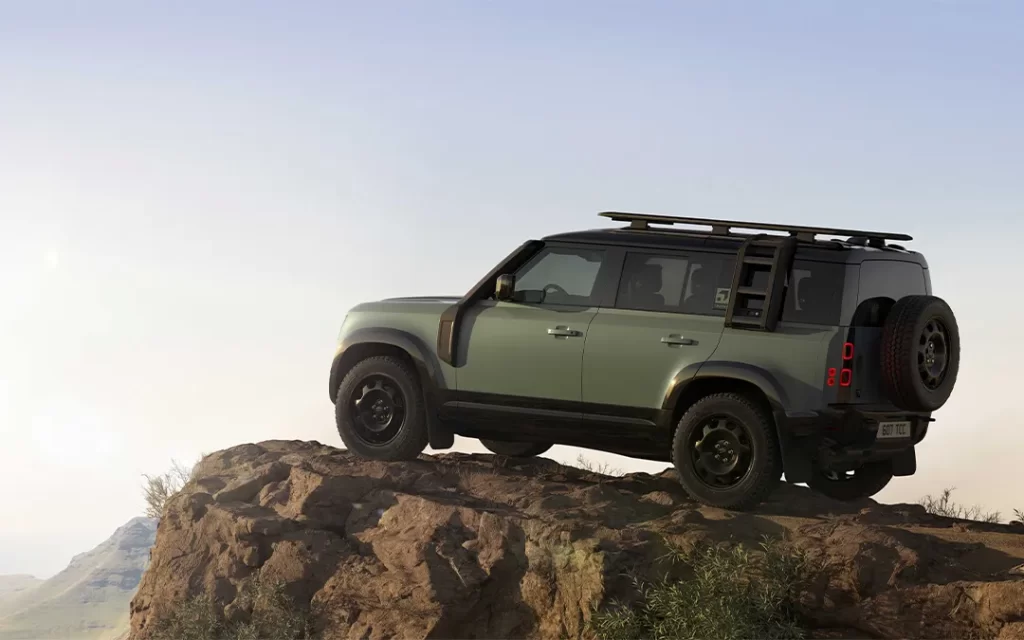 land rover defender trophy green hero shot