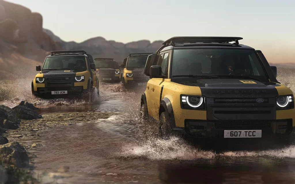 land rover defender trophy driving through water