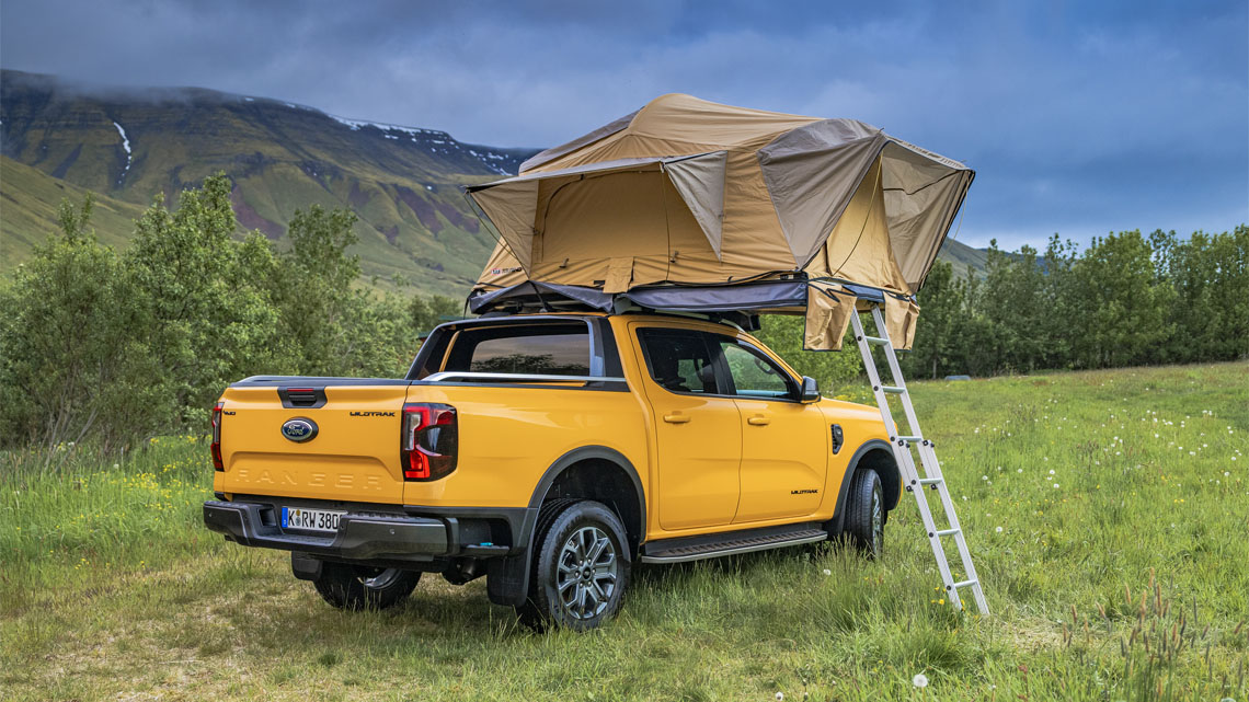 Ford Ranger with Rooftop tent in a remote setting