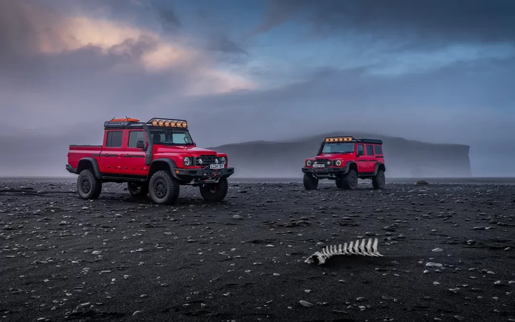 ineos grenadier and quartermaster on icelndic terrain.