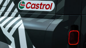 rear quarter of a new defender with the castrol logo