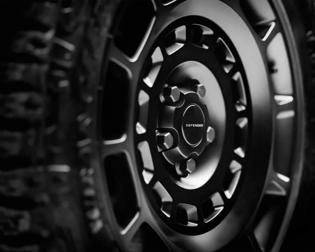 close up of new defender octa alloy wheel