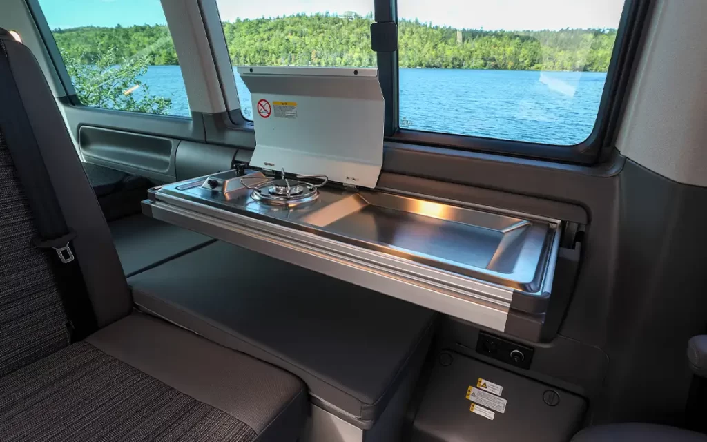 the pull up and fold out kitchen was hidden behind the side panel when not in use