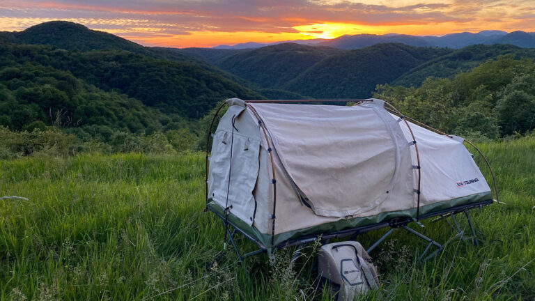 ARB Skydome 1 swag with the sun setting in the background