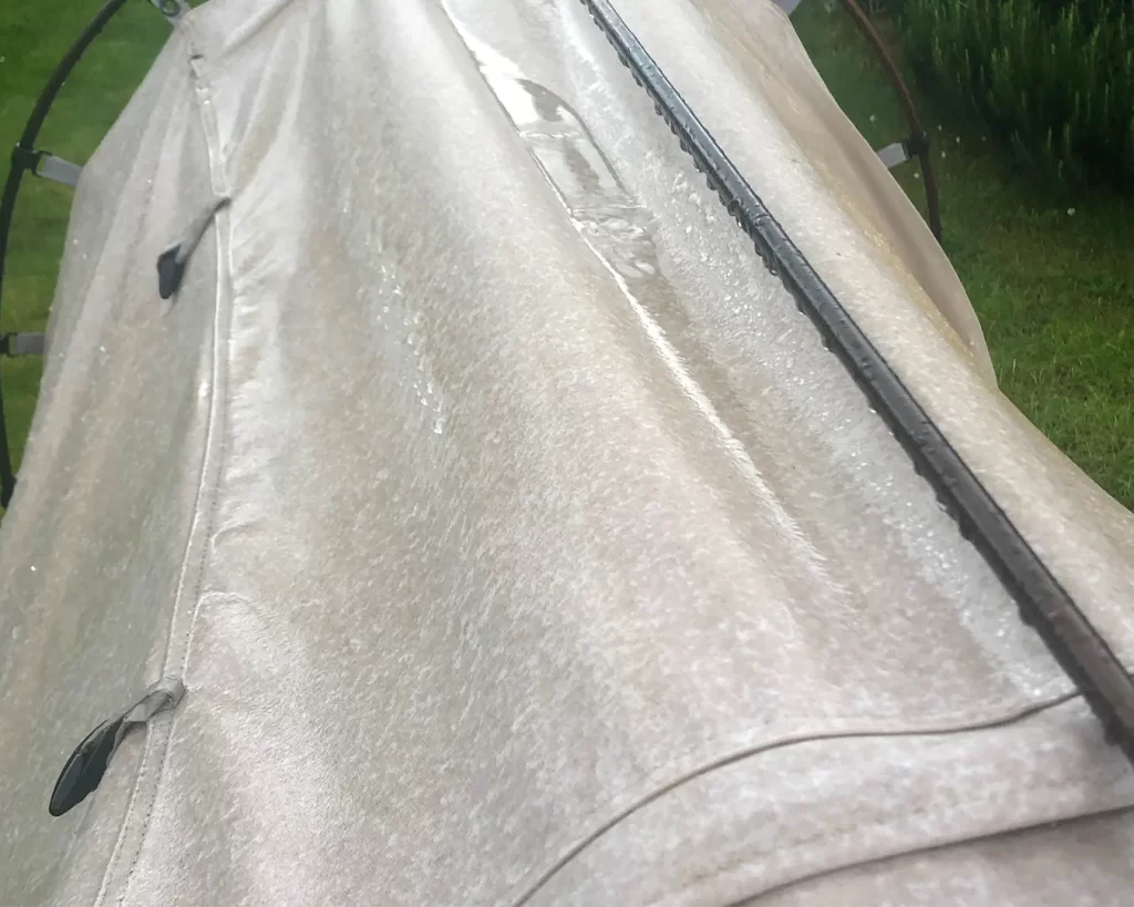 arb skydome swag with rain water gathering on the top - it did not leak!