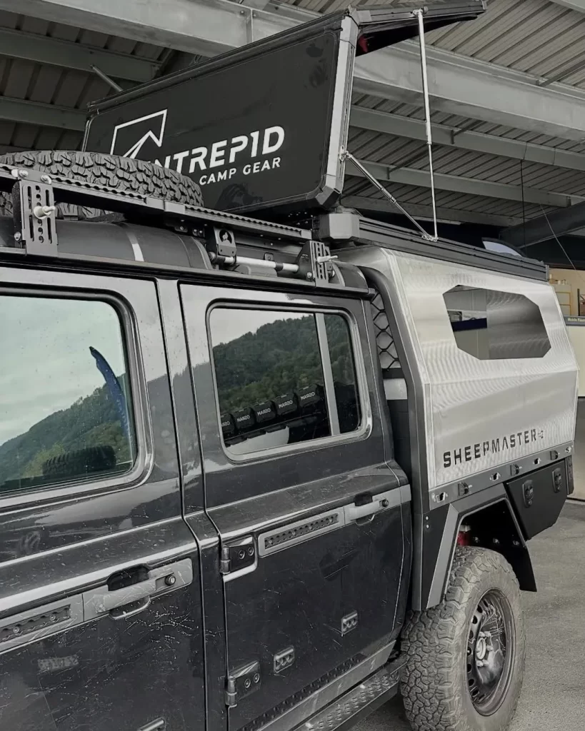 Custom made back for the INEOS Grenadier Quartermaster for storage and sleep (seen from the front 3/4)