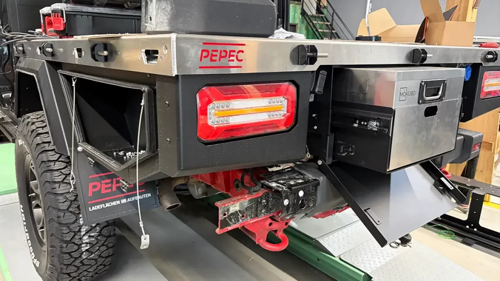 New back end of the Quartermaster showing integrated kitchen unit